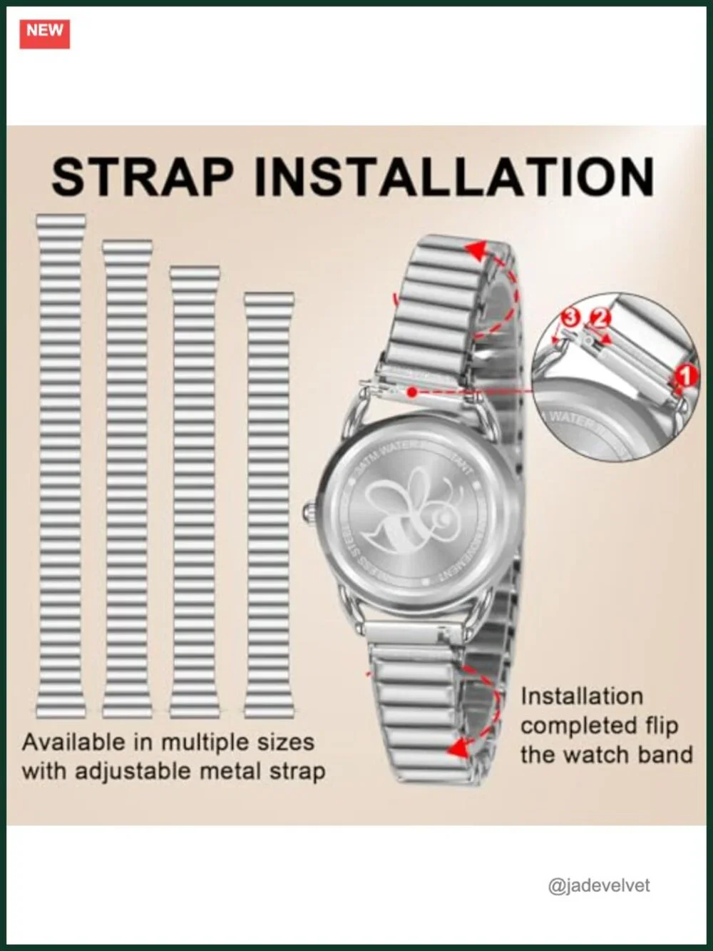 Silver Watch with 4 Stretch Bands for Women, Easy Reader, Water Resistant